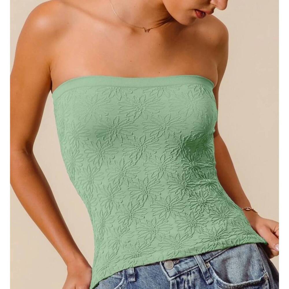 NEW SO ME jacquard floral seamless tube top in sage
